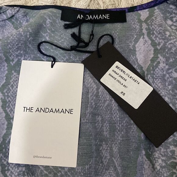 NWT The Andamane Beverly Gorgeous Satin Wrap Midi Dress in Snake Viola size XS - Picture 10 of 12